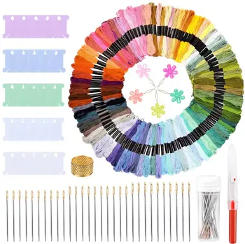 

KAOBUY 162Pcs Embroidery Kit With Embroidery Floss Cross Stitch Threads, Embroidery Floss, Embroidery Large Eye Stitching Needle