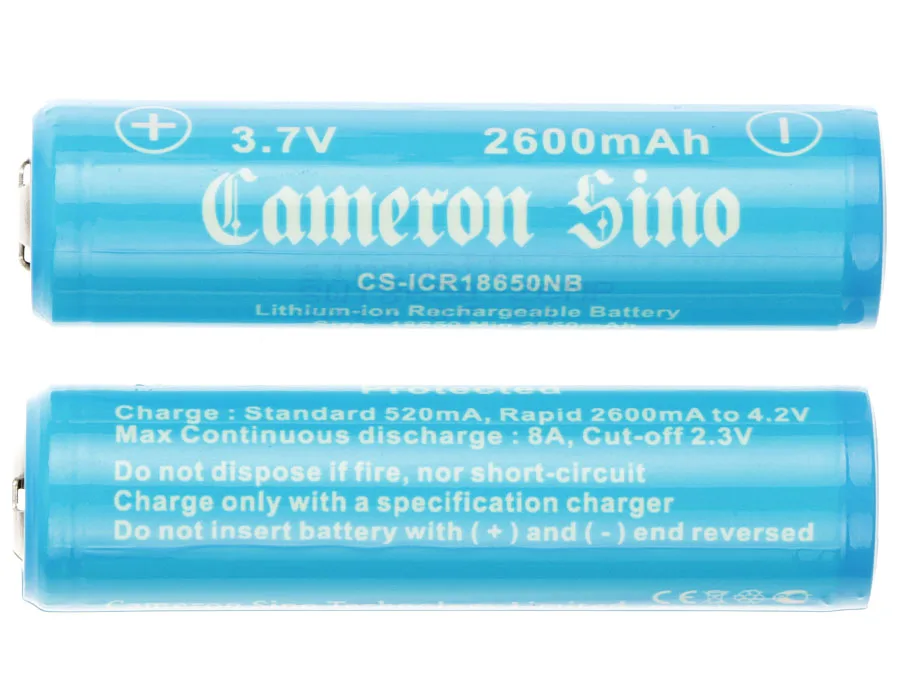 18650 Батарея для 18650 ICR18650, INR18650, NR18650, UR18650 2600 мАч/9.62Wh