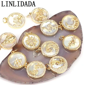 

10Pcs Clear CZ Micro Pave cross/ Heart/Moon/Star/Snake/Jesus Shape on Shell Pendant Charm, Cubic Zirconia Charm