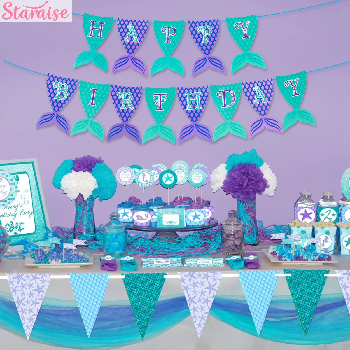 

Staraise Mermaid Happy Birthday Banner Mermaid Birthday Party Decoration Kids Baby Shower 1st Birthday Party Supplies