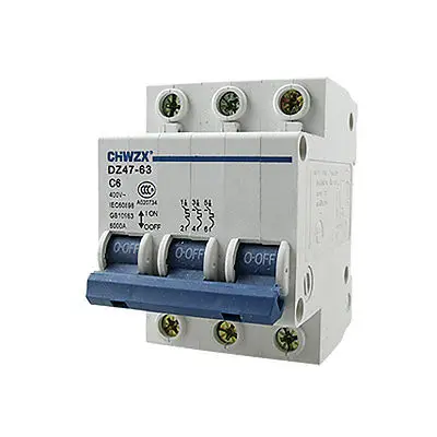 

400V 6A 3P 3 Poles DIN Rail Mount Mini Circuit Breaker DZ47-63 C6