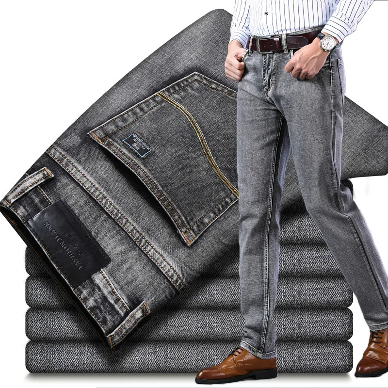 Pantalones vaqueros ajustados para Hombre, pantalón largo de corte Regular, recto oscuro, color azul, para otoño