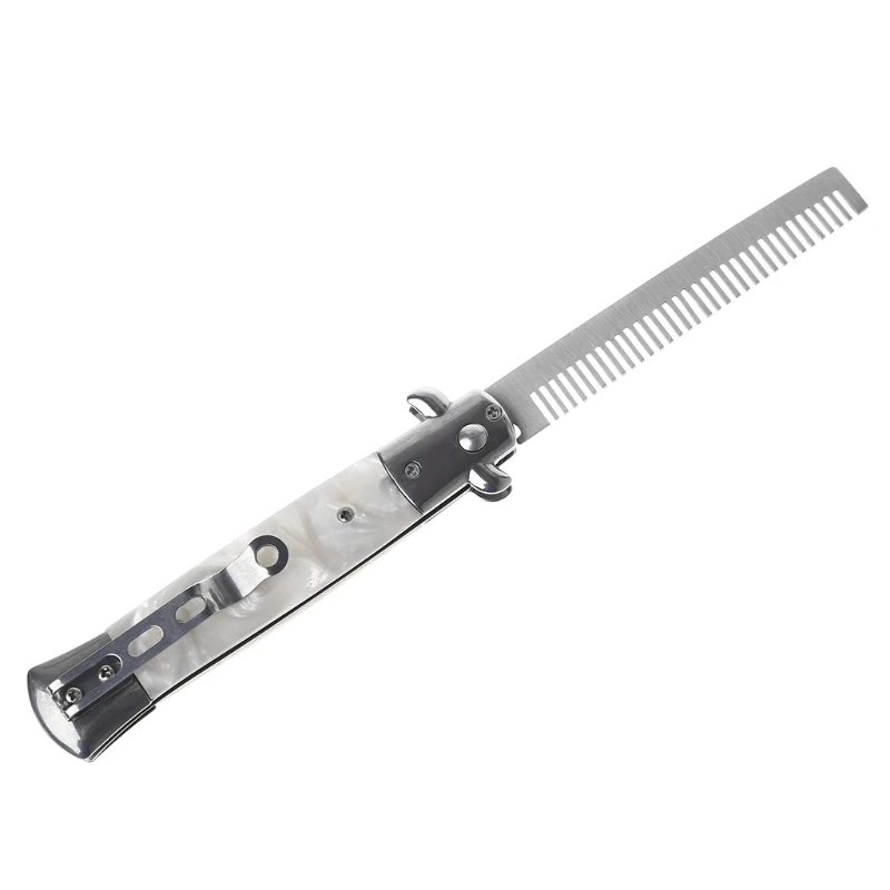 Прямая поставка и Нержавеющая сталь Switchblade пружинный карманный гребень для волос Складная Щетка для укладки волос Oct.18 - Цвет: W