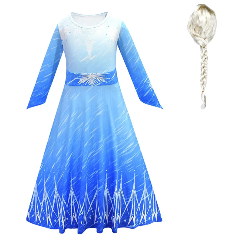 Платье Эльзы для девочек; Детский карнавальный костюм Снежной Королевы 2; костюм принцессы Эльзы; белый парик; Детские карнавальные, праздничные, вечерние аксессуары для дня рождения