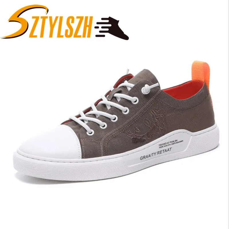 New Men Embroidery Little White Shoes Light Classic Fashion Casual Shoes Men Sneakers Sports canvas shoes Zapatos De Hombre - Цвет: Хаки