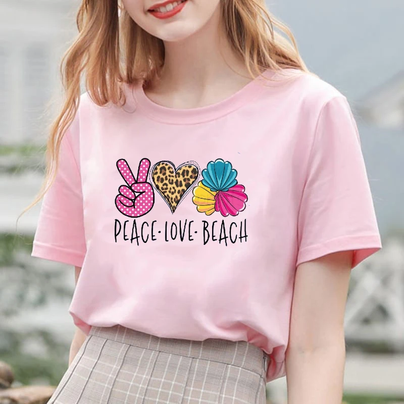 2020 Peace Love Пляжная футболка с леопардовым принтом хлопковые топы для женщин