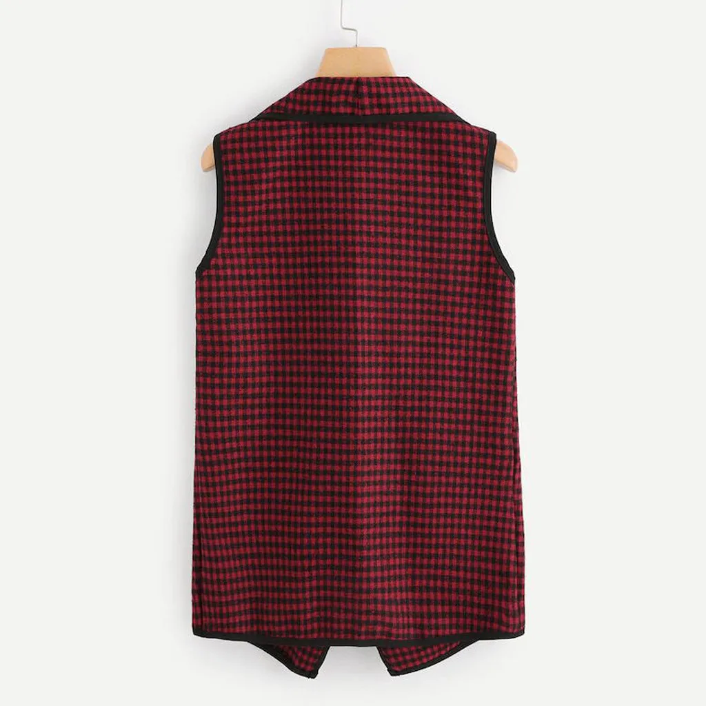 feitong Hot Sale! Fashion Casaul Women Outwear Plaid Lapel Irregular Cardigan Woolen Vest Coat manteau femme#10935