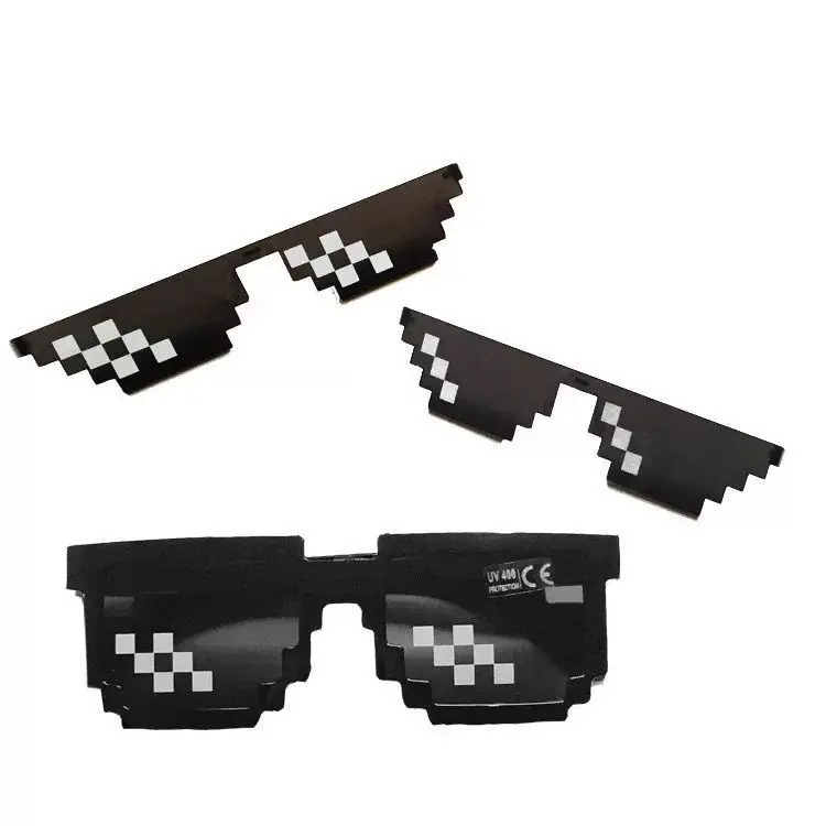 Мозаичные солнцезащитные очки Trick Toy Thug Life, очки, дело с ним, очки Pixel для женщин и мужчин, черные мозаичные солнечные очки, забавные игрушки