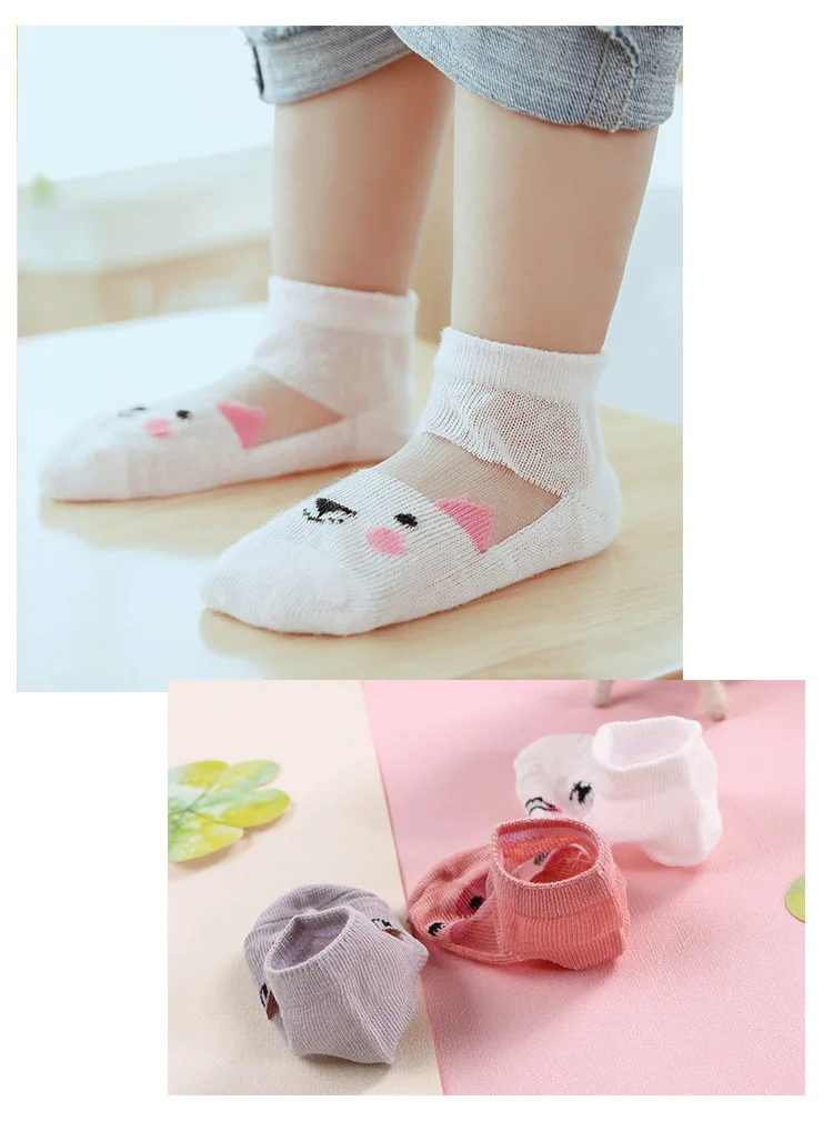 Summer Mesh Thin CHILDREN'S Socks Viscose Children's Socks Short Babies' Socks Semi-Permeable Cartoon Cat Baby Short Socks
