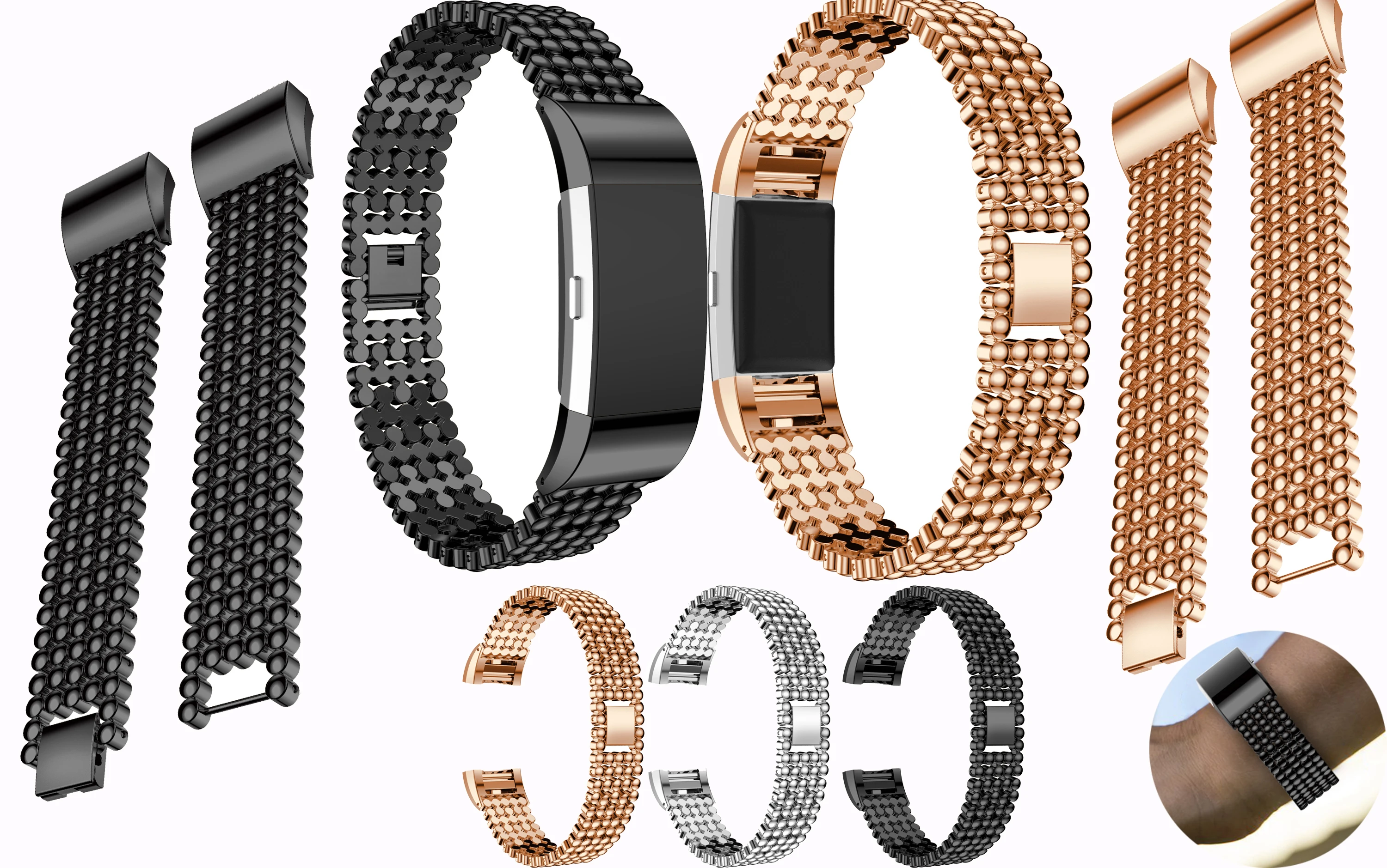 

For Fitbit Charge2 Flat bottom bead Strap for Fitbit Charge 2 Smart Watch bands Aluminum Alloy Replacement Wristband Accessories