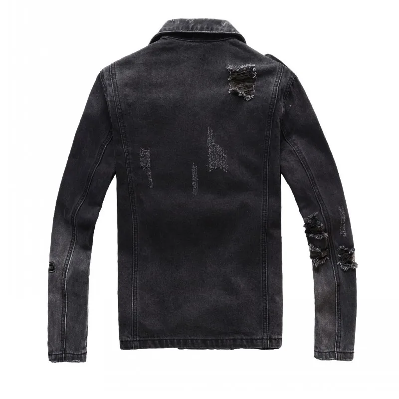 

Top Quality Men Autumn Slim Fit Motorcycle Biker Denim Jacket Black Hole Ripped Zipper Jeans Outerwear Coat Homme Plus Size 4XL