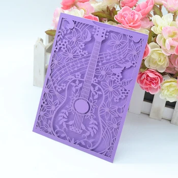 

Purple laser cut guitar wedding birthday party invitation pocket