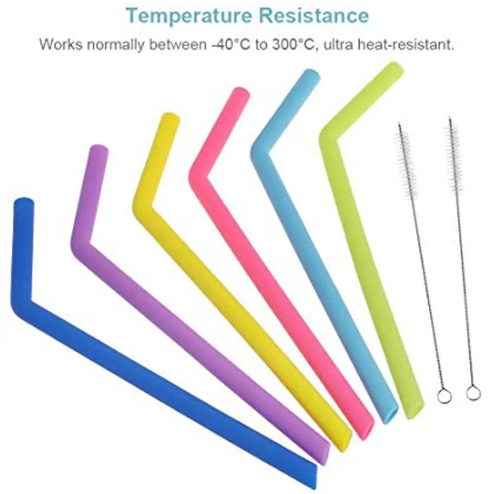 6Pcs/set Reusable Silicone Straws Food Grade Silicone Straws Drinking With Cleaning Brush Party Straws