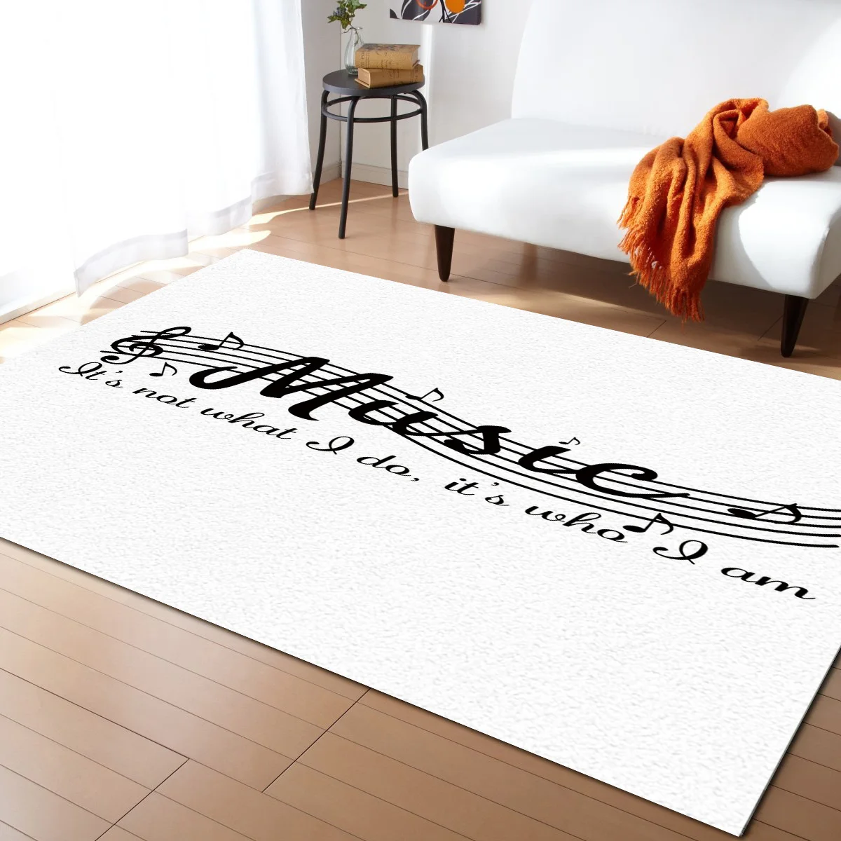 Music Stave Black And White Simple Note Carpet for Living Room Rug Kids
