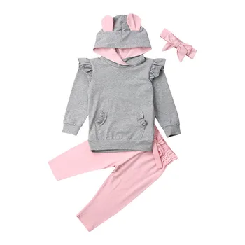 

Cotton Clothes For 0-18M Newborn Baby Girl Rabbit Ears Ruffle Long Sleeve Hooded Tops Sweatshirt+ Pants Tracksuit Baby Clothes