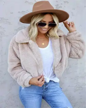 

Plus Size Women's Teddy Bear Winter Warm Thick Fluffy Coat Lapel Fleece Fur Casual Short Jacket Top Vintage Solid Clothes S-3XL