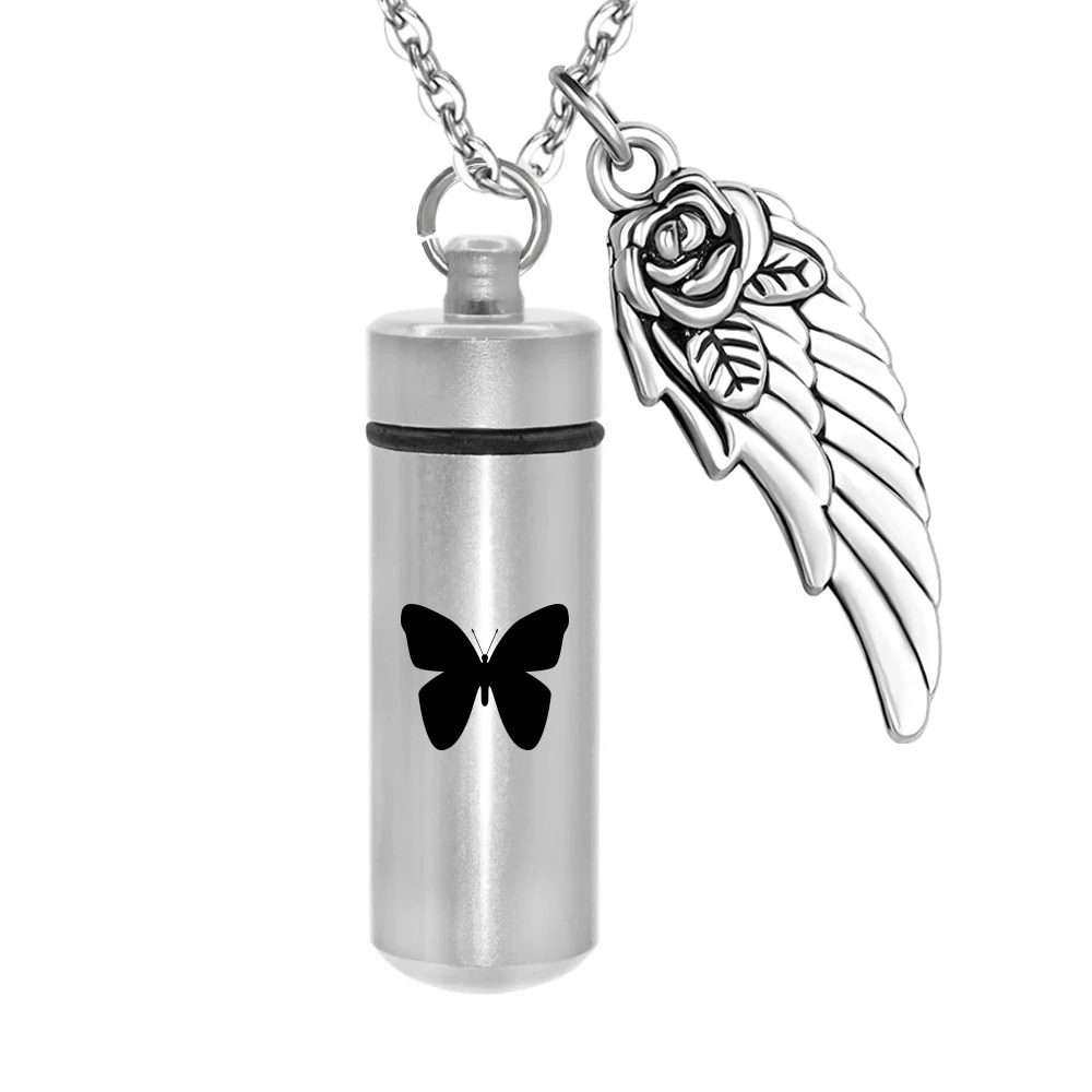 Urn Necklace for Ashes Cremation Jewelry Engraved Butterfly Keepsake with Stainless Steel Chain Pet or Human Ash | Украшения и