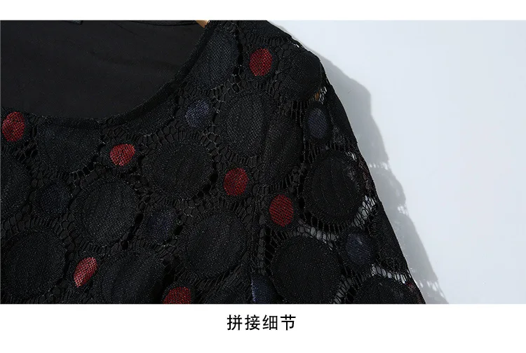 S-xxl весенне-осеннее женское платье с красным узором в горошек, черное кружевное платье, бальное платье длиной до середины икры с рукавом 3/4, модное повседневное винтажное платье