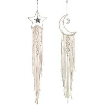 

New Macrame Dream Catcher with LED,Woven Wall Hanging Handmade Tapestry,Boho Tassels Decoration Home Decor,Moon,Star