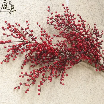 

Model Red Fruits Single Stem Red Berries fa cai guo Plastic Fruit Wedding Home Decoration Pseudocarp Holly Fruit Artificial Flow