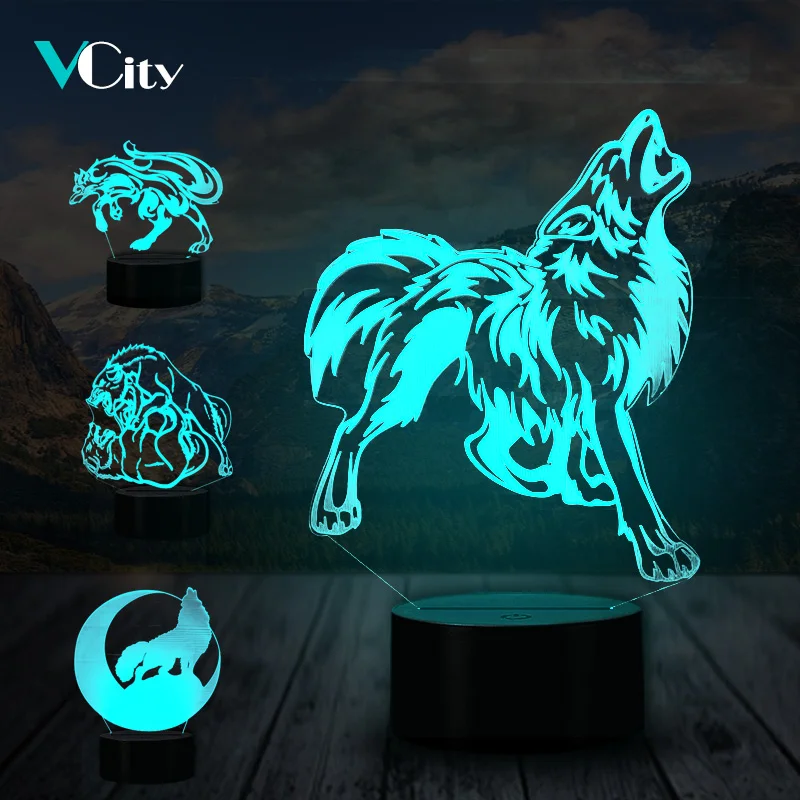 VCity 7 цветов Волчья серия 3D визуальная лампа USB светодиодсветодиодный Иллюзия