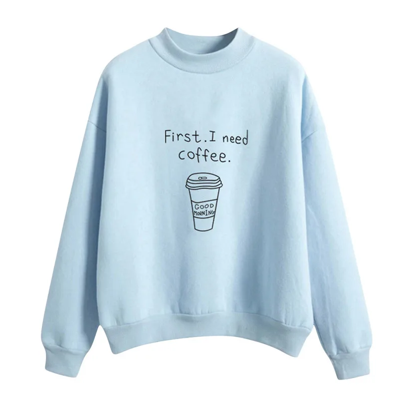 

Polerones Mujer 2019 Women O-Neck Fashion Casual Solid Color Coffee Cup Pattern Long Sleeve Plus Velvet Sweatshirt Dropship L29