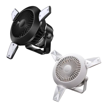 

Portable Tent Fan with Hanging Hook Solar Camping Fan with LED Lantern Rechargeable USB Desk Fan Home Office Use Accessories