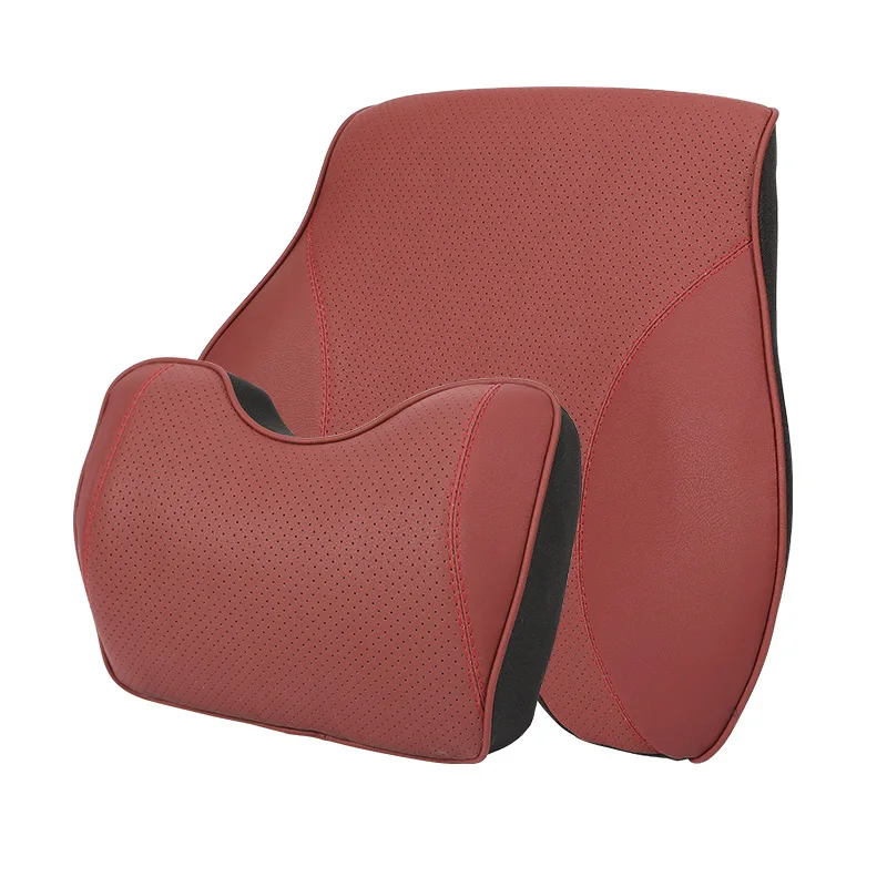 1 set red Автомобильный подголовник для шеи Подушка под поясницу поддержка спины подголовник подушка для водителя пены памяти подушки в автомобиль для поясницы - Цвет: 1 set red