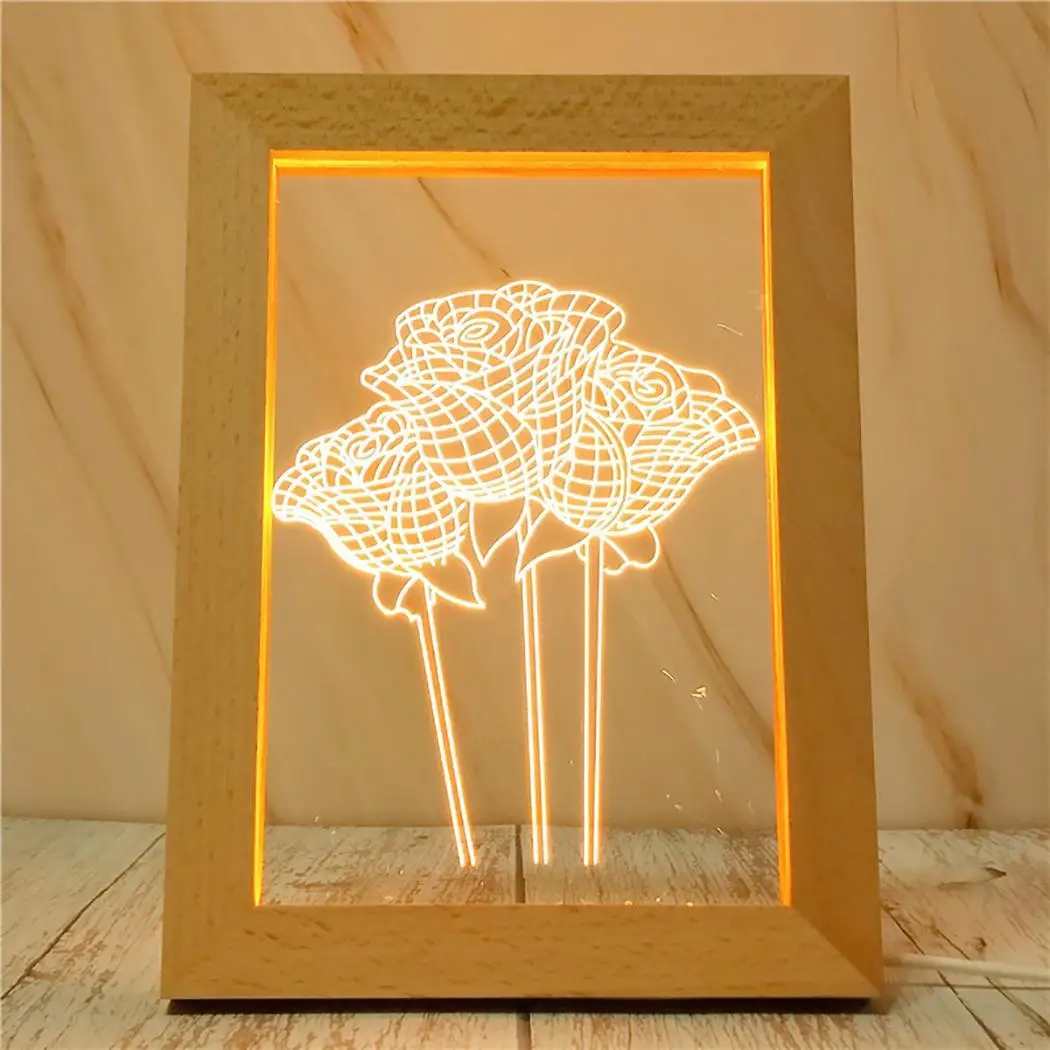rose flower Модная настольная фоторамка с светодиодный USB ночной Настольный светильник, украшение для дома, фоторамка 36 В квадратная - Цвет: rose flower