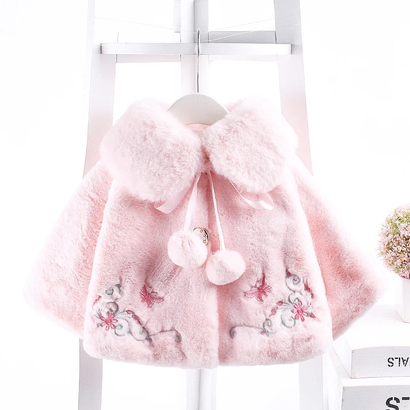 Осенне-зимнее теплое Детское пальто для девочек Детская верхняя одежда с вышивкой для маленьких детей утепленная бархатная накидка из искусственного меха Casaco S9469