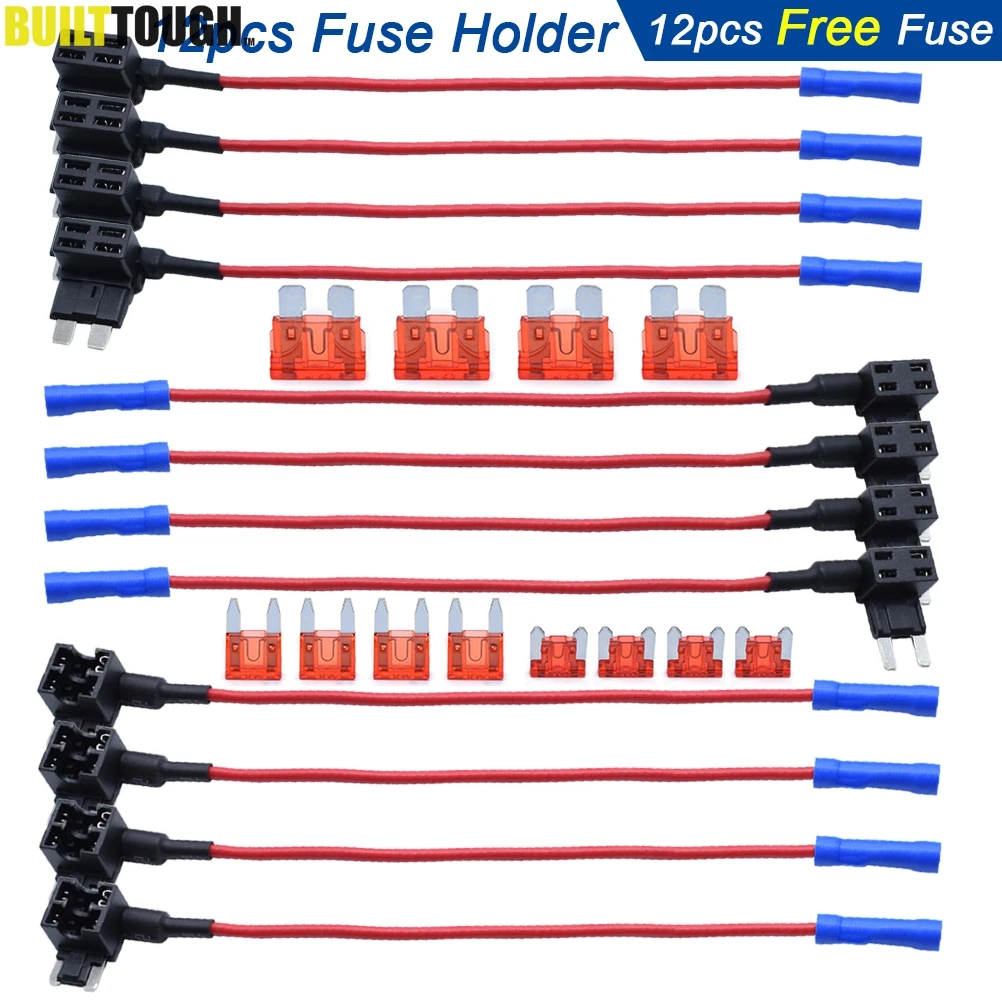 12pcs 12v Car Blade Fuse Holder Add A Circuit Tap Adapter Micro Mini