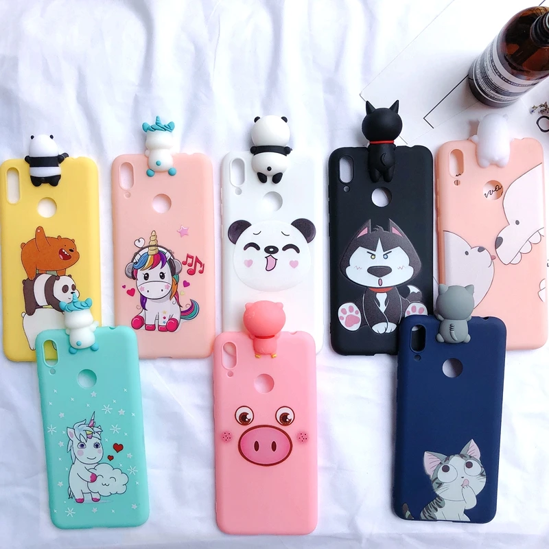 Y7 3D Case for Huawei 2019 Phone Kawaii Bear Unicorn Silicone Cover on etui Prime + fingerprint | Мобильные телефоны и