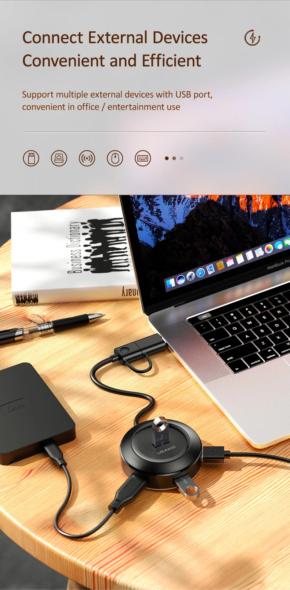 USAMS USB C концентратор USB 3,0 концентратор разветвитель несколько USB 2,0 Hab type C концентратор мульти Hab расширитель 4 порта концентратор для ПК ноутбук адаптер