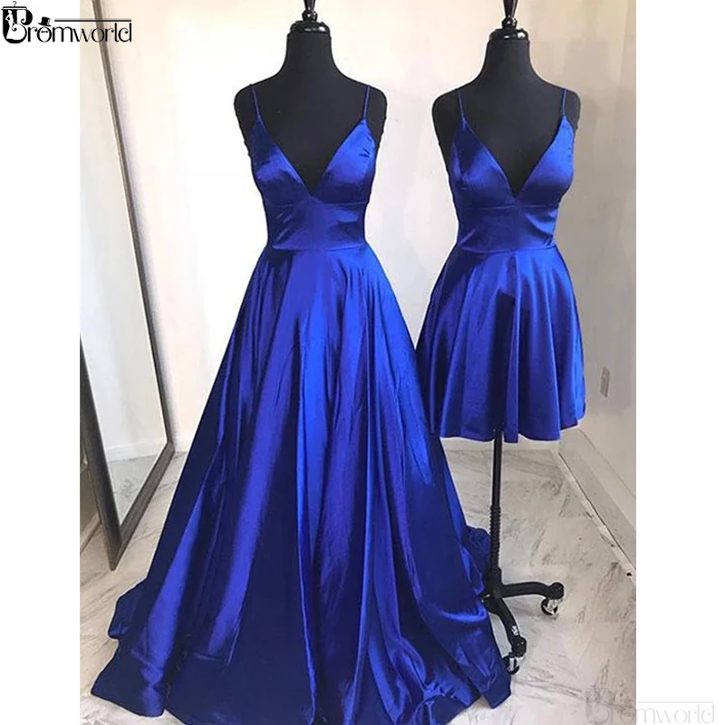 

Simple A Line Spaghetti Straps Royal Blue Long Party Prom Dress 2019 V-Neck Satin Homecoming Dresses vestido de festa