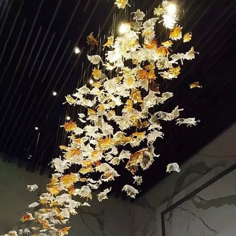 

Popular Maple Leaf Pendant Lamp Art Decor Hand Blown Murano Glass Chandelier Lighting Hotel Project Lustres