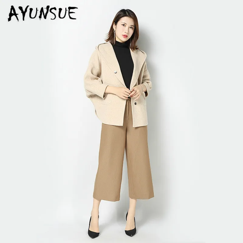 

AYUNSUE 2019 Wool Coat Female Spring Autumn Double Sided Jacket Woolen Coat Korean Short Coats and Jackets Women 2284-Y YY1426
