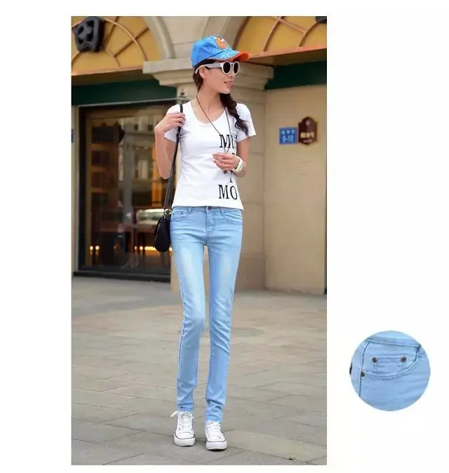 Spring And Summer Light Color New Style Versitile Fashion Korean-style Trend WOMEN'S Stretch Jeans Slim Fit High-waisted WO