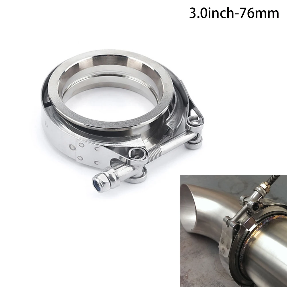 3.0inch-76mm Turbos Clamp,Car V-Band Clamp Exhaust Downpipe Flange Kit 304 Stainless Steel 