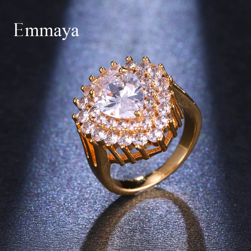Emmaya модные роскошные золотой цвет Цирконий кольцо женская Свадебная вечеринка Циркон Кристалл Сердце обручение романтические ювелирные изделия
