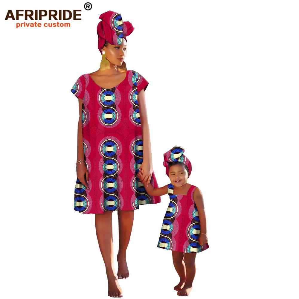 Африканские Восковые Семейные платья для женщин и девочек AFRIPRIDE, изготовленные по индивидуальному заказу, хлопковые платья длиной до колена с подходящей повязкой на голову A19F003 - Цвет: 284X