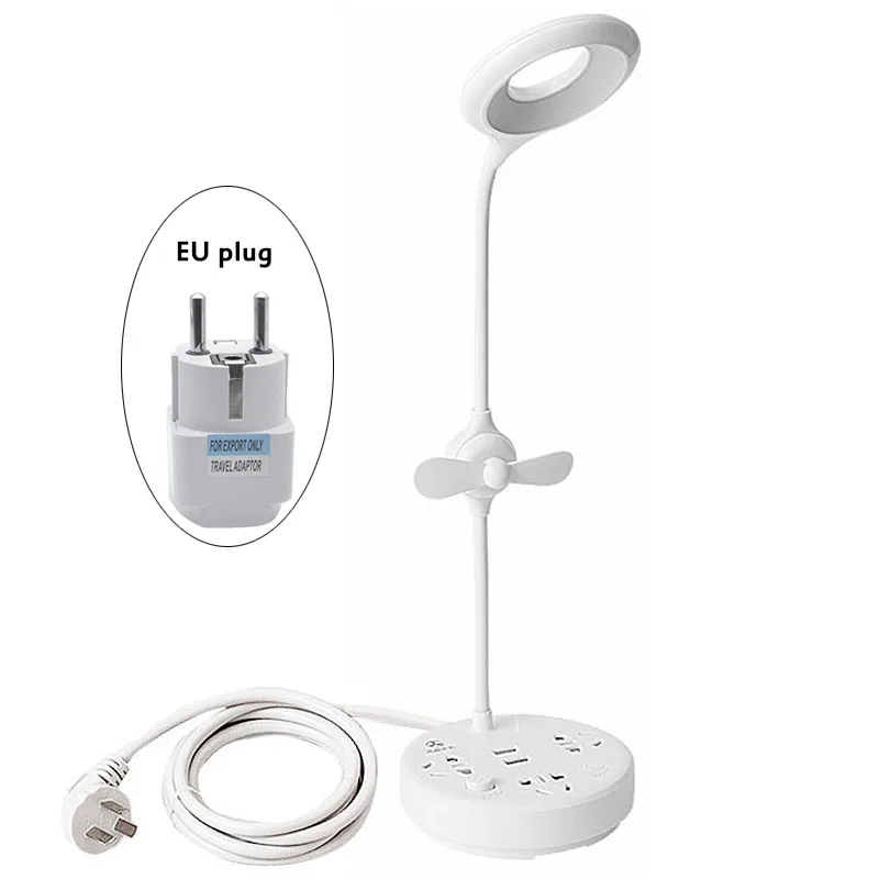 EU Plug Умная настольная розетка, силовая полоса с вентилятором, защита глаз, светодиодный светильник, трогательное затемнение, 2USB зарядное устройство, адаптер, гнездо для шнура удлинителя - Цвет: EU Plug