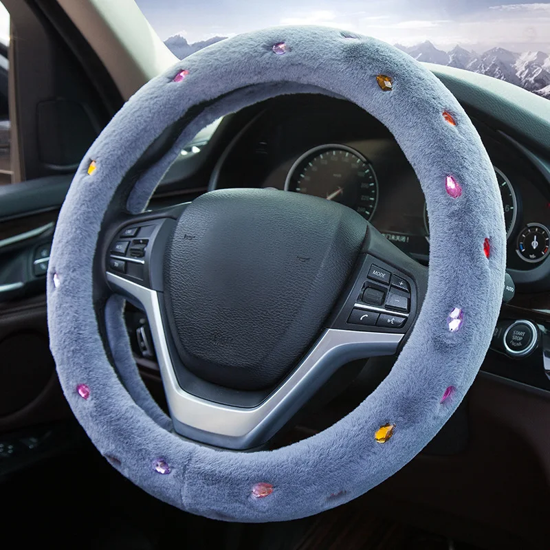 

Car Steering Wheel Cover Winter Plush Winter Velvet Steering Wheel Cover Short Plush Diamond Set Car Grip Cover Supplies