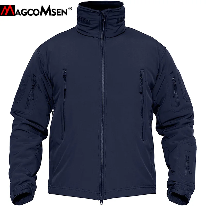 MAGCOMSEN Mens Winter Coats 8 Pockets Hooded Water & Wind Resistant Rain Softshell Tactical Jacket 