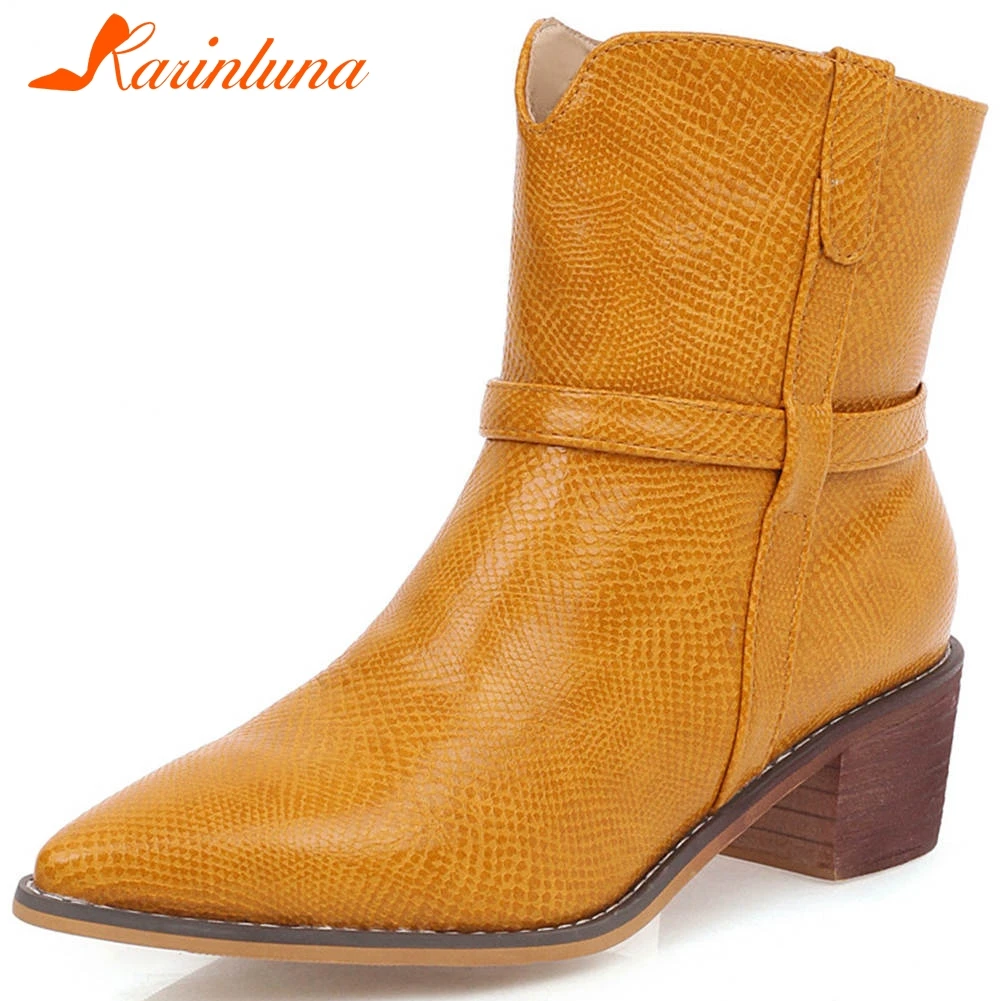 

Karinluna Fashion New Hot 2020 Plus Size 34-47 Pointed Toe Ankle Boots Woman Shoes Chunky Heels Autumn Sheos Women Boots