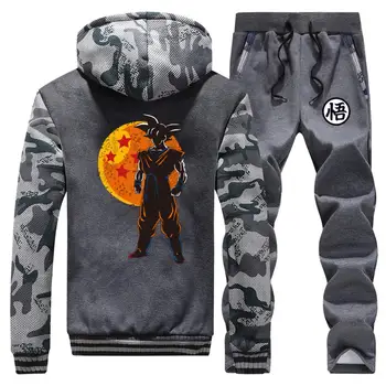 

Japan Anime Two Piece Set For Men Dragon Ball Streetwear Brand Coat Warm Sweatpants Male Camouflage Hoodies Sports Trousers Men