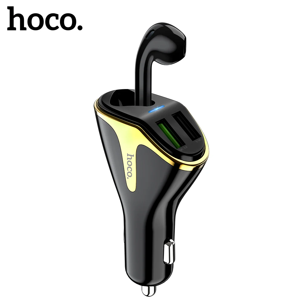 Беспроводное зарядное устройство HOCO 2 в 1 Bluetooth-наушник на одно ухо V5.0 двойной зарядное устройство USB QC2.0 QC3.0 автомобиля-Зарядное устройство для iPhone samsung Xiaomi huawei