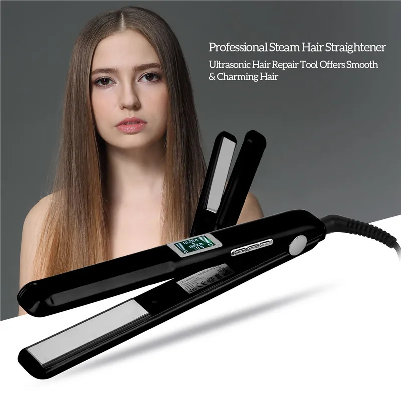 Ultrasonic Infrared Ray Hair Repair Tool Professional Steam Hair Straightener Flat Iron Hair Care Straightening Iron LCD Screen