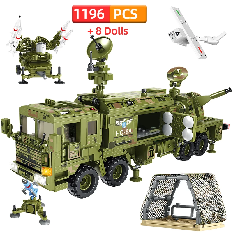 

SEMBO Military Series WW2 Chariot Missile Car Model Building Blocks Technic Weapon War Vehicle Creator Army Figures Toys For Boy