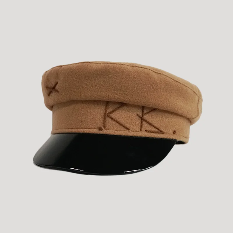 USPOP winter caps women newsboy caps Thick warm letter embroidery wool cap S M L plaid patchwork militray