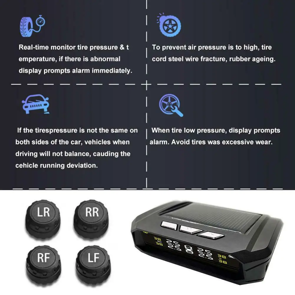 Беспроводной Солнечный TPMS ЖК-монитор давления в шинах автомобиля+ 4 ...